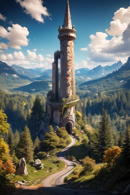 realistic analog photo, award winning photo, GraniteWorld Granite witow, no humans, scenery, blue sky, road, nature, outdoors, RAW, highres, 8k, uhd, High Dynamic Range, tonemapping, crisp details, portcullis,