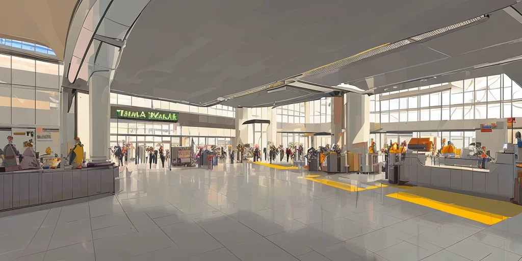 a busy airport terminal lobby 512PaintStyle3-Light