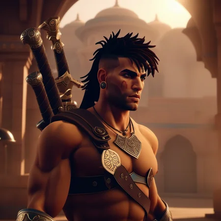cinematic realistic photo a warrior, persian temple background, powerfull, fog, dust, mystical <lora:Prince1024:0.8> . 35mm photograph, film, bokeh, professional, 4k, highly detailed