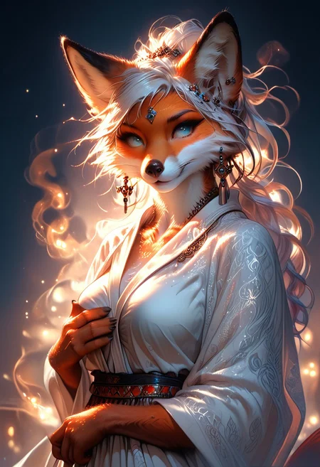 score_9, score_8_up, score_7_up, score_6_up, score_5_up, score_4_up, leHDR,UHD,8K, darkness, illustration, disheveled hair Expressivehanthro,foxfolk,fox, anthro fox female, white fur, busty,pale nipples, inni vag, covering breasts,covering with hands,intricate details, earrings, darkness, very detailed, intricate, perfect light, sharp focus, cool colors, ambient, elegant, highly decorated, deep aesthetic, colorful, magic, mystical, scenic, warm bright, vibrant, unique, best, winning, thought, romantic, illuminated,rich, symetry,realistic, low light, looking to the side at viewer,OverallDetail,novuschroma60 style bokeh