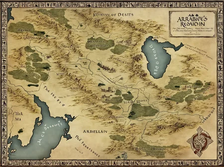 fantasy map of an arid desert region, arabesque, persian aesthetics <lora:fantasy map-medium:0.7>