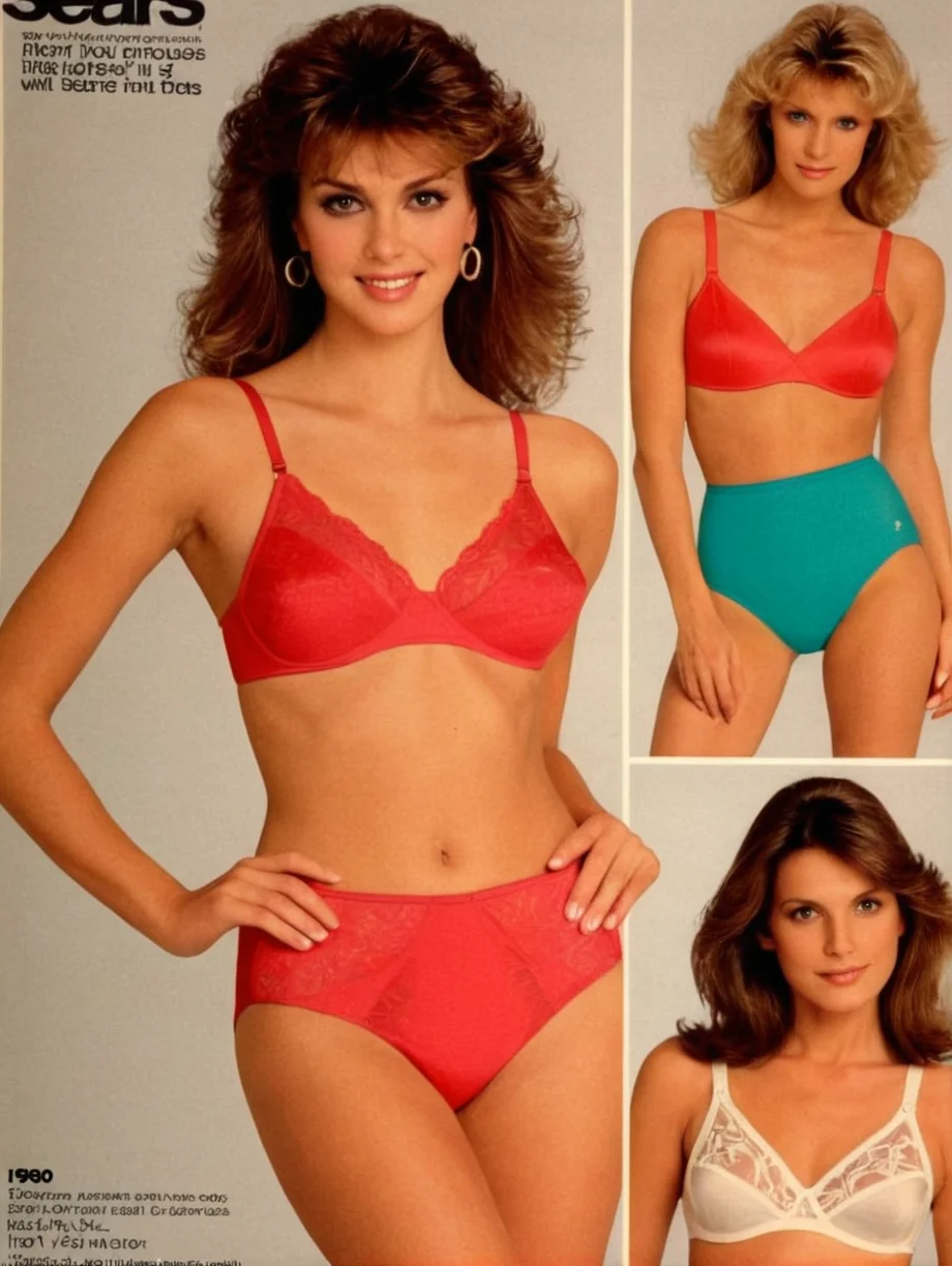 1980s, (sears-lingerie-ad:1.2), bikini, catalog, women, various hairstyles, <lora:SearsCatalog-XL-v1-000001:1>