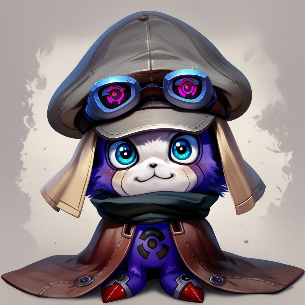 digimon offmon wearing longsleeve, hat, googles, metal tendrils coming from his back, concept art, digital art, realistic,, verybadimagenegative_v1.3, zPDXL3, poster art, cartoony, by ardidon