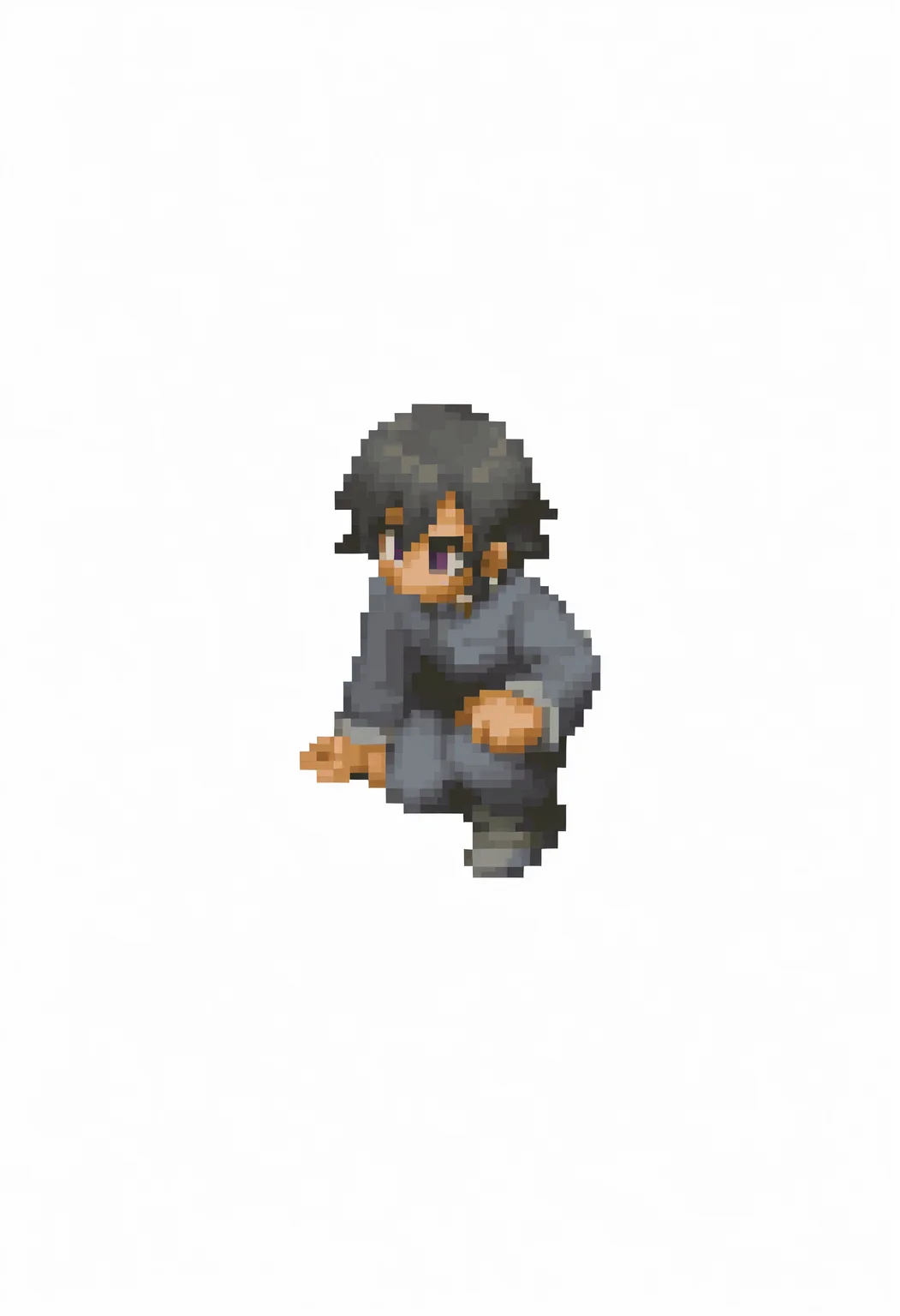 masterpiece, best quality, solo, 1boy, <lora:FFT-Sprites-illus_Fp:1>, full body, kneeling, pixel art, simple background, no nose, no mouth, simple background, white background, <lora:Naoya-illus_Fp:1>, naoyap1, black hair, purple eyes, school uniform, hair between eyes, short hair, single earring,