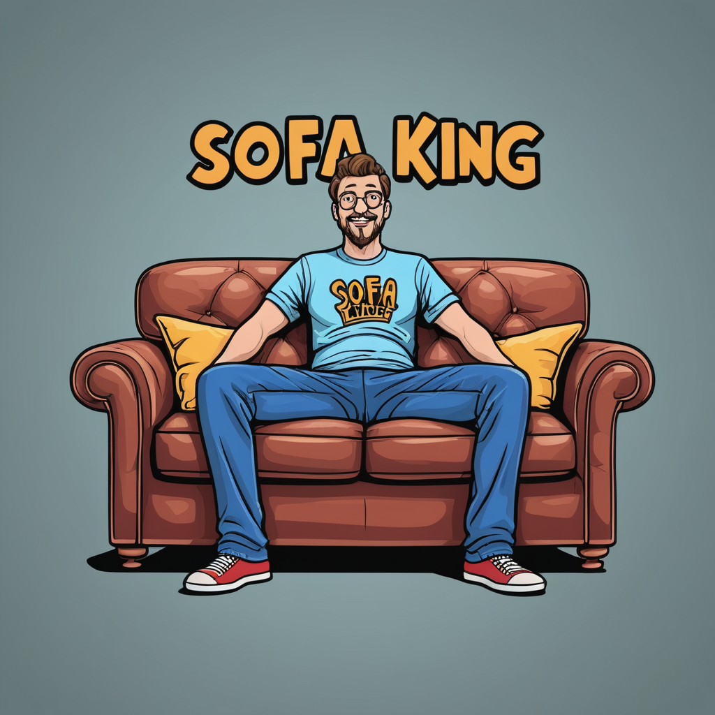 illustrated comedic logo for "SOFA KING"