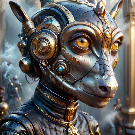 (upper body shot), (kangaroo|giraffe in an intricate black spacesuit with a ((transparent helmet)) that covers her face partially, blue cat eyes,
((shooting a RaygunGothicStyleAI that shoots lasers like smoke rings)), perfect, intricate, :1.1), wearing a super sexy leather ranger outfit, by ZdzisBaw BeksiDski's and H.R. Giger and Stefan Martiniere and Tomer Hanuka, hyper detailed, award winning on artstation.com,(intricate details, masterpiece, best quality:1.4), looking at viewer, dynamic pose, wide angle view, dense fog, Different shades of oxblood red and Rainbowiridal palette eyes and lemon yellow, embellished with gold decoration, fractal art, in the style of nicola samori, Intense gaze, Bright... ,Model, expression