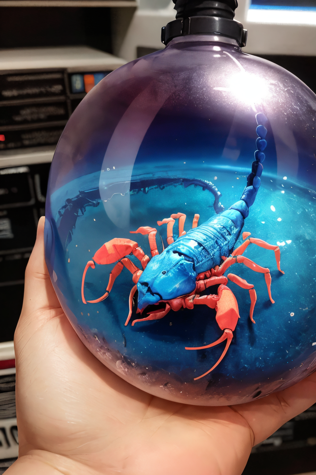 (Realistic:1.5) EdobScorpion, science fiction, alien, long hair, blue theme, heart, indoors, concept art, spacecraft, female pov, single braid, no lineart,  <lora:EdobScorpionArtistic_v1.0:0.8>