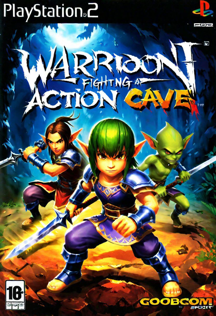 Ps2 cover Platiniun ,warrior fighting and goblins in cave a Text title "action fight",
