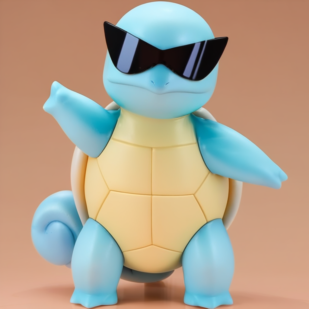 (score_9:0.9),score_8_up,score_7_up,anime style,rating_safe,(zPDXL),<lora:Squirtle ponyXL v3:1>,sunglasses,full body,standing,closed mouth,brown background,looking at viewer,squirtle0007,