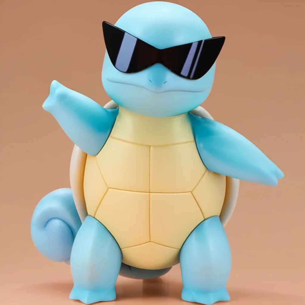 (score_9:0.9),score_8_up,score_7_up,anime style,rating_safe,(zPDXL),<lora:Squirtle ponyXL v3:1>,sunglasses,full body,standing,closed mouth,brown background,looking at viewer,squirtle0007,