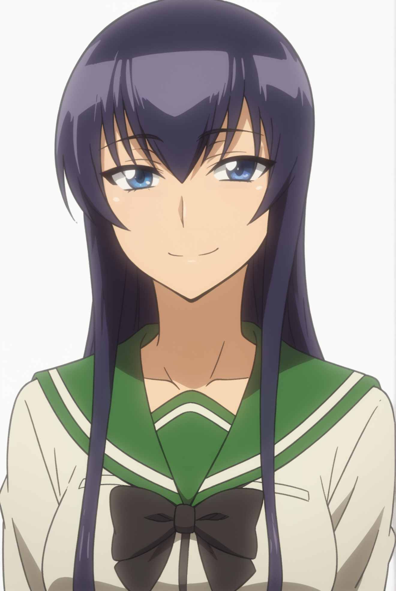 <lora:Saeko_Busujima:0.8>, white background, Saeko Busujima, upper body, school uniform, smile