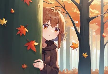 score_9_up score_8_up score_7_up, source_anime, 1girl, peeking out upper body, forest, plant, leaf, autumn leaves
<lora:peeking_out_ponyxl:1>