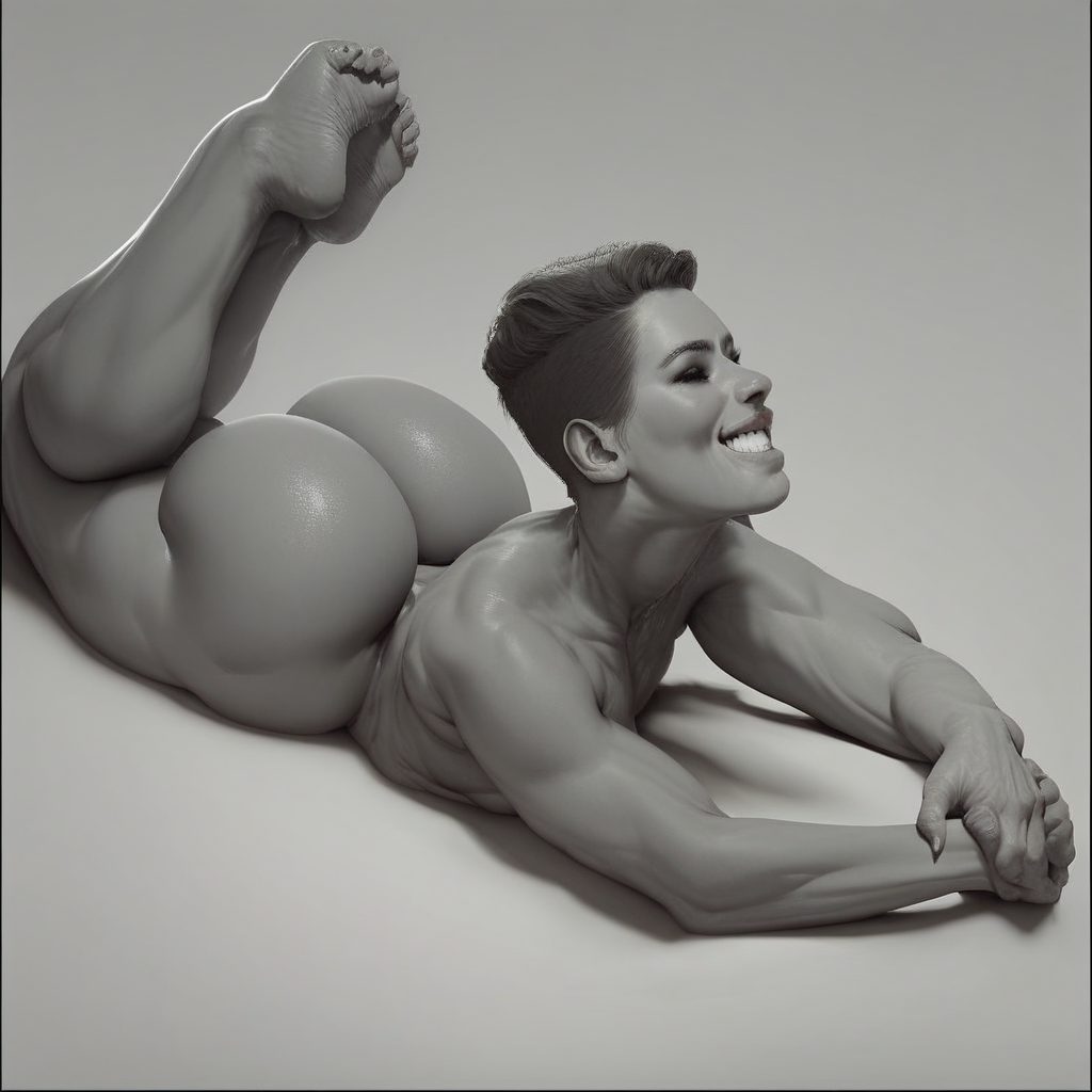 Score_9, score_8_up, score_7_up, 1girl, beautiful face, grin, BowPose, lying, on stomach, arched back, huge ass, 1boy, felatio, blowjob, deepthroat