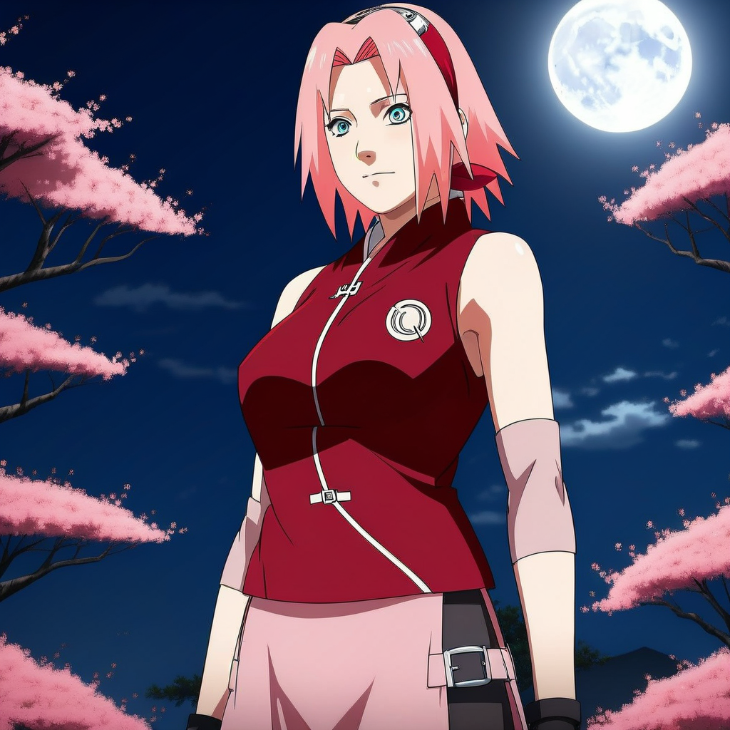 Rating:Safe , A hot and sexy picture of Sakura Haruno standing by the moon-lit cherry blossom