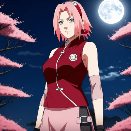 Rating:Safe , A hot and sexy picture of Sakura Haruno standing by the moon-lit cherry blossom
