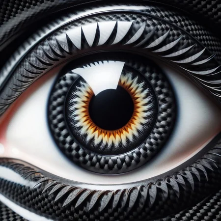lazympos, cf_style, eye, extreme close-up, iris made of carbon fiber, depth of field,