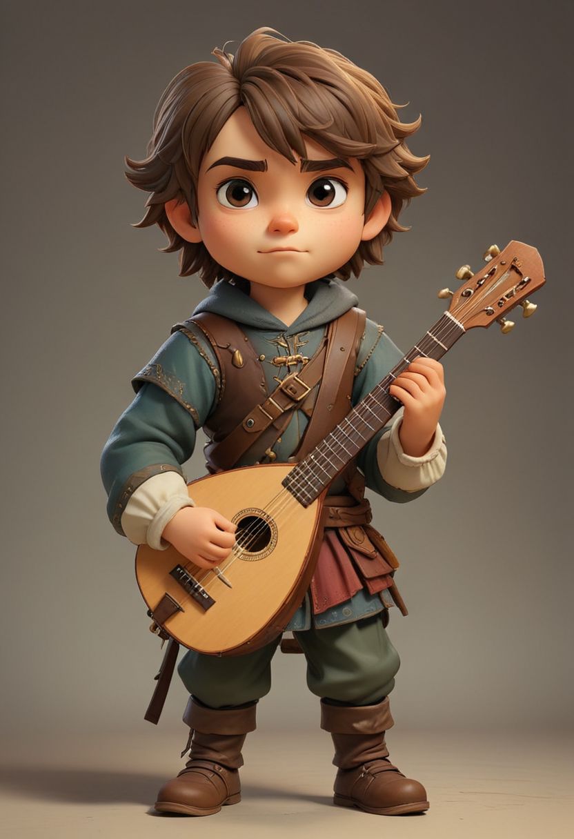 Medieval male musician holding a lute, chibi