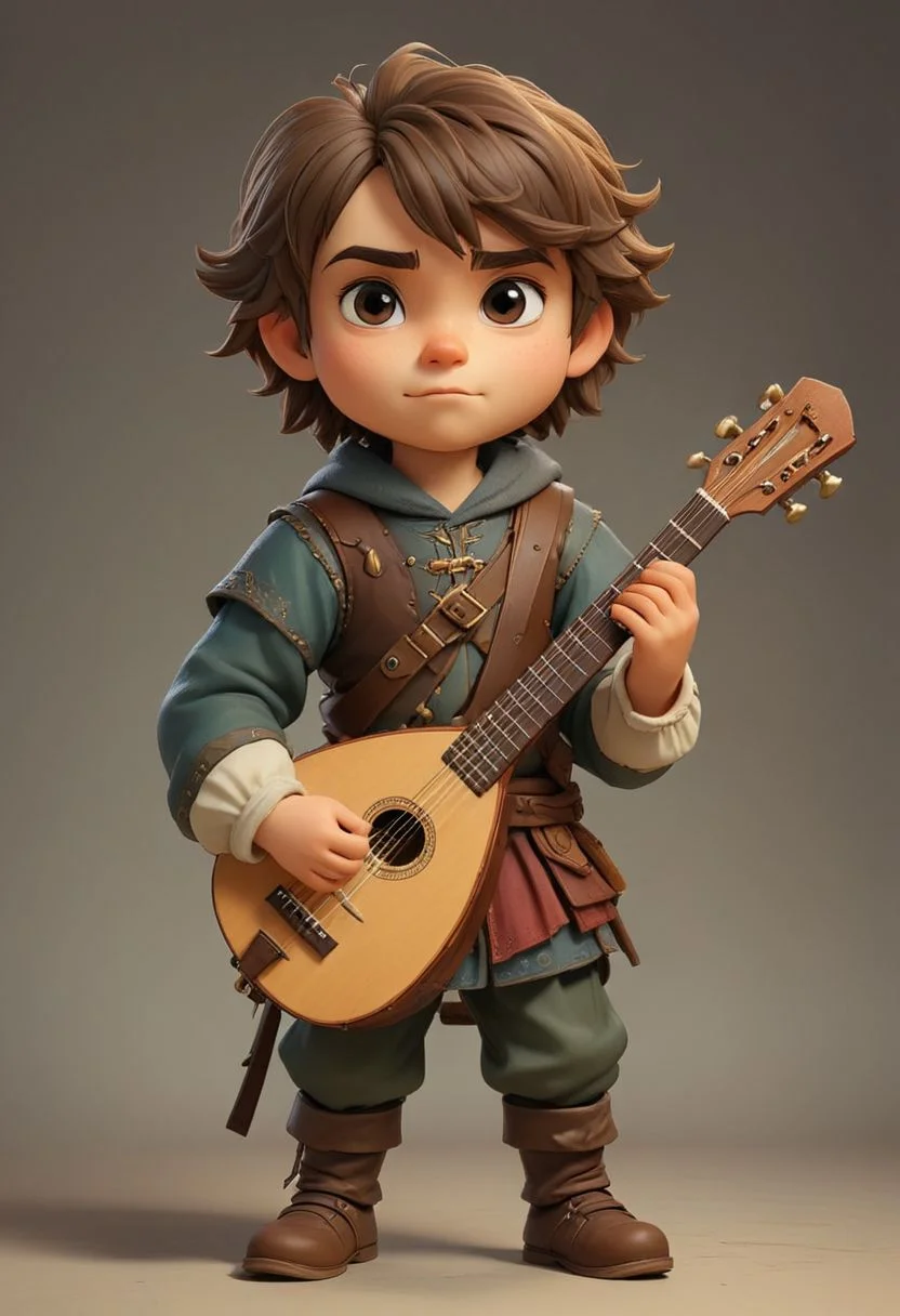 Medieval male musician holding a lute, chibi