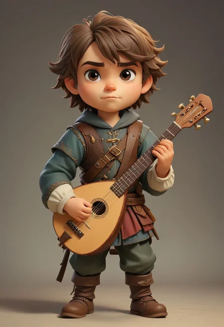 Medieval male musician holding a lute, chibi