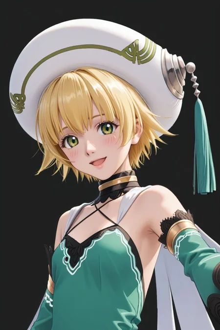 <lora:add-detail-xl:1>source anime, detailed, official art, masterpiece,
<lora:HandFineTuning_XL:1>
<lora:zy_Detailed_Backgrounds_v1:1>
BREAK,
simple background, white background, cowboy shot,
open smile, upper body, reaching out, blush,
BREAK,
<lora:atoliShino_pdxl_v01:0.8> <lora:Sadamoto Yoshiyuki_XL_PONY:0.6>
guatoli, blonde hair, green eyes, short hair, white head, white headwear, white hat, white cape, detached sleeves, green dress, white gloves, laces, hat tassel, halterneck, large hat, bare shoulders, thigh boots, wing cape, garter straps, high heels, bloomers,
BREAK,