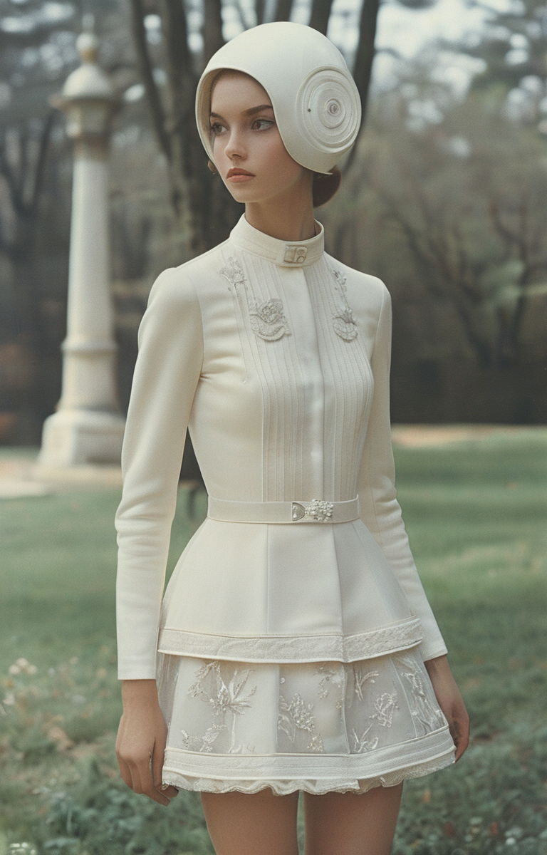 masterpiece,best quality,<lora:tbh321-sdxl:0.9>,illustration,style of Andre Courreges Ethereal Dior haute couture dress, delicate embroidery, sheer fabrics, dreamy garden backdrop