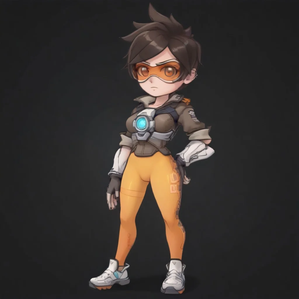 score_9, score_7_up, depth of field,  sidelighting, 1girl, futanari, solo, source_anime, legs, arched back,  on side, looking at viewer,  sticker, outline,  large breasts,
fpo_down, 
tracer_(/overwatch), tracer, 
overwatch, tracer, 
 full body, fullbody, 
black background, simple background, from thighs up. thigh up, cowboy shot, colorful, sticker, outline, simple background, black background, chibi