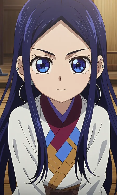 anime artwork Asirpa, blue hair, blue eyes, long hair, ear piercing,petite,flat chested,masterpiece,best quality,8k highres,detailed . anime style, key visual, vibrant, studio anime, highly detailed