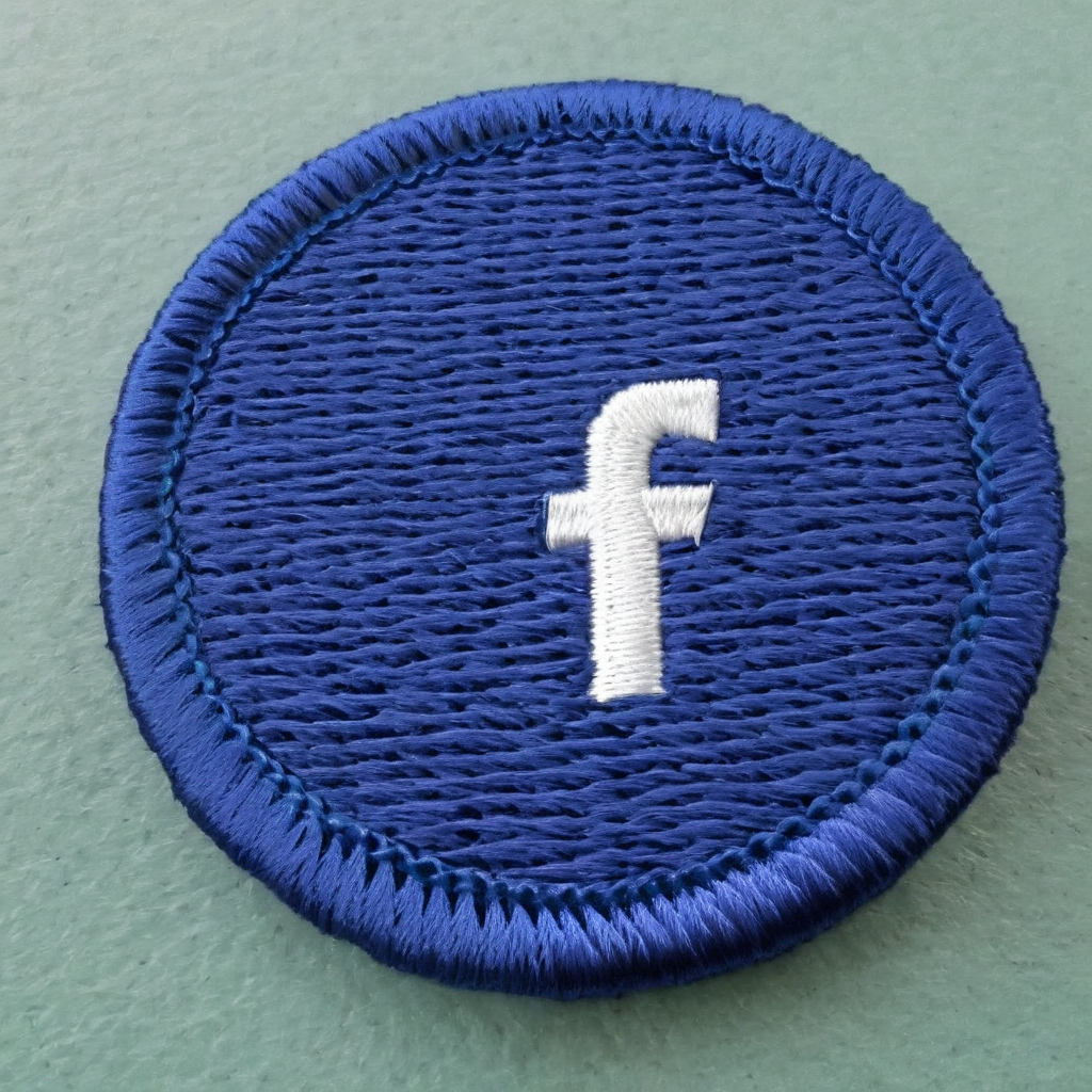 circular embroidered patch of the Facebook (Meta) logo , in meritbadge style, plain background, extremely detailed <lora:meritbadge_StyleXLv7.0:1>