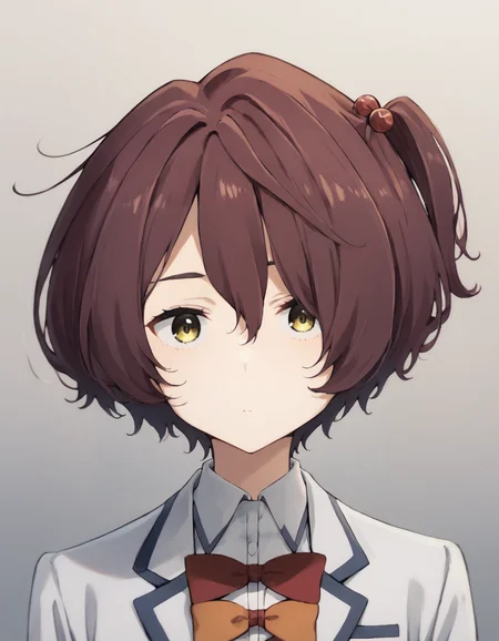 score_9, score_8_up, score_7_up, source_anime, BREAK
1girl, solo, looking at viewer, gradient background, portrait,
chika komari, brown hair, short hair, hair bobbles, hair between eyes, one side up, yellow eyes, expressionless,
winter school uniform, white blazer, white collared shirt, long sleeves, red bowtie, orange bowtie,
<lora:chika_komari_anime_v5-soralz:1>,