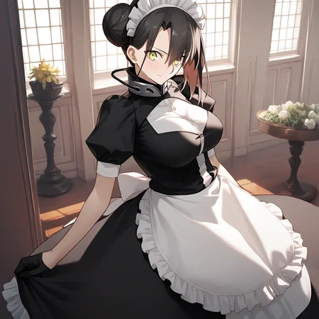 <lora:Takeuchi_Takashi_PonyXL_style_v01:1>
<lora:agent.pony:1>
score_9 , score_8_up , score_7_up , source_anime , 
masterpiece , best quality , ultra-detailed , 
BREAK
agent \(girls' frontline\), maid
1girl , woman , huge breasts , light smile , light blush , ((jeanne d'arc (fate)):0.5)  , 
long black hair  , maid dress ,  
corner