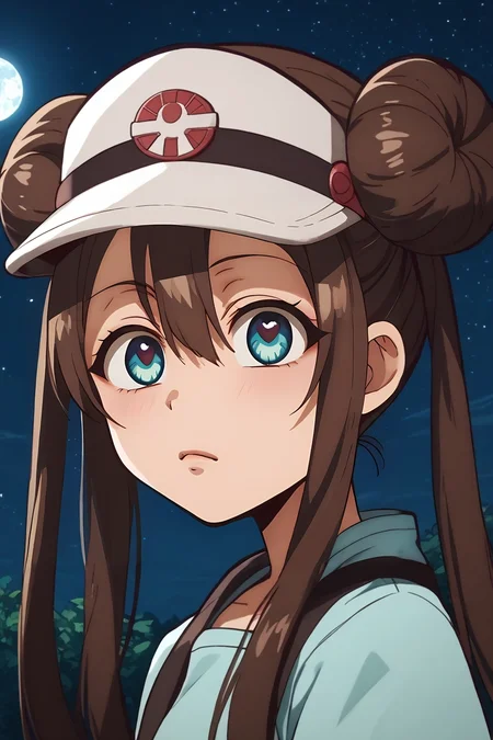 zPDXL, score_9, score_8_up, score_7_up, rating_safe, , , , 1girl, <lora:rosa_pokemon_pony:0.70>, rosa_pokemon, brown hair, blue eyes, long hair, twintails, hair bun, double bun, bangs, visor cap, hair between eyes, solo, wide angle, wide shot, cowboy shot, highway, night, full moon, breast rest, heart eyes, <lora:hanako-kun_style_pony:1.14>, hanako-kun_style, , <lora:sdxl_lightning_8step_lora:1>