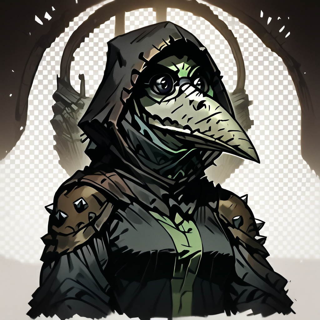 score_9, score_8_up, score_7_up, masterpiece, best quality, newest, absurdres, highres, DDstyle, official style, black eyes, shaded eyes, 1girl DDPD-V1.1, plague doctor mask, mask, armor, shoulder pads,
