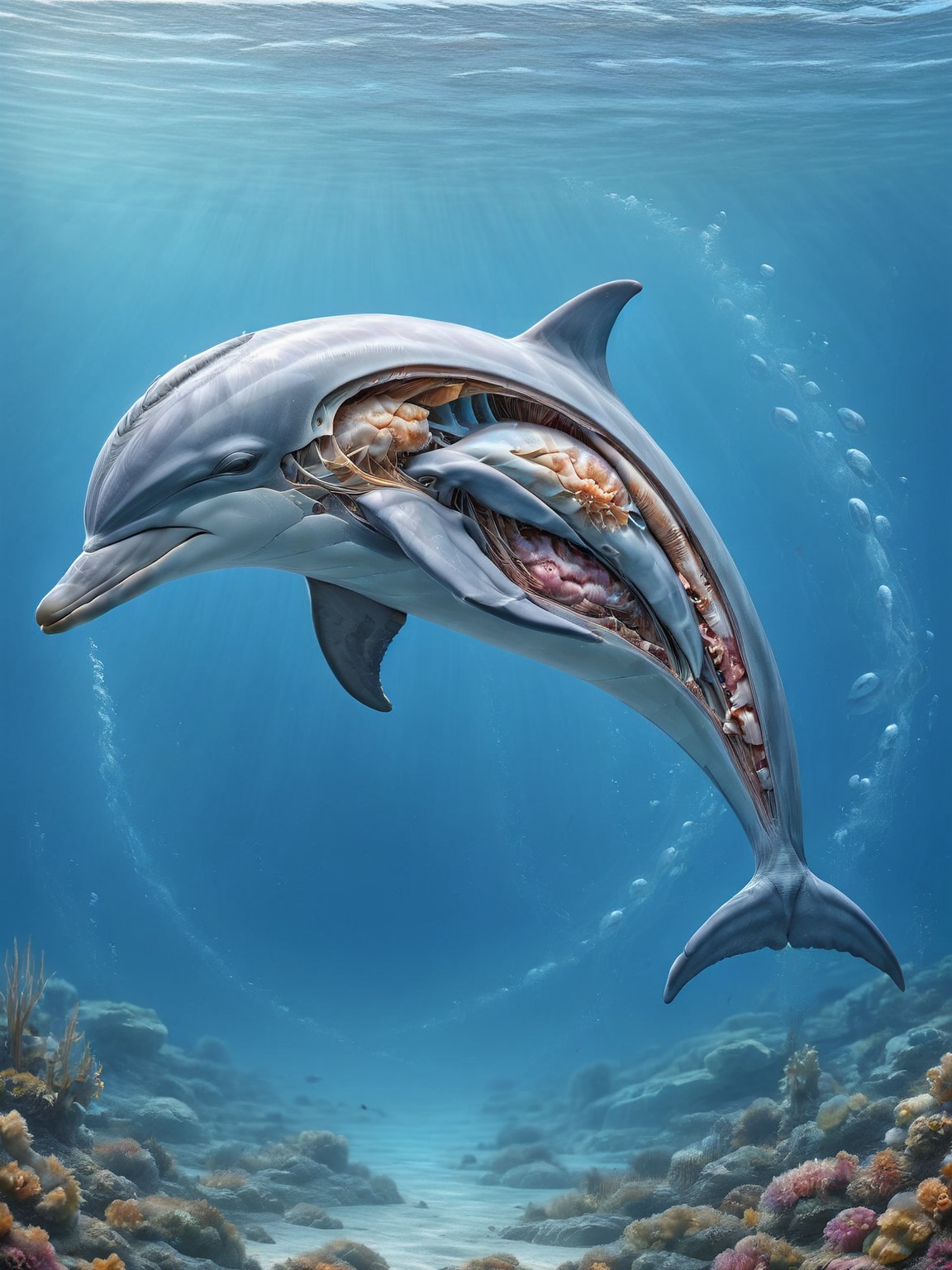 ais-xsection dolphin, gliding through the azure waters of the ocean <lora:Cross_Section_Style_SDXL:1>