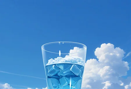 masterpiece, best quality, no humans, outdoor, day, glass, blue sky, cloud,
