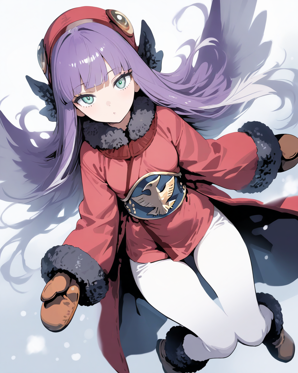 1girl,
MuuShuwuuShinMegamiTensei,
sensitive, solo, dutch angle, upper body,
long hair, hair wings, purple hair, multicolored hair, white hair,
hat, fur trim,
earmuffs,
blunt bangs,
looking at viewer,
long sleeves,
mittens,
black gloves,
coat,
white pantyhose,
black footwear,
depth of field,
<lora:kp_MuuShuwuuShinMegamiTenseiAnimagineXL_v1_0:1.0>
masterpiece, high score, great score, absurdres
