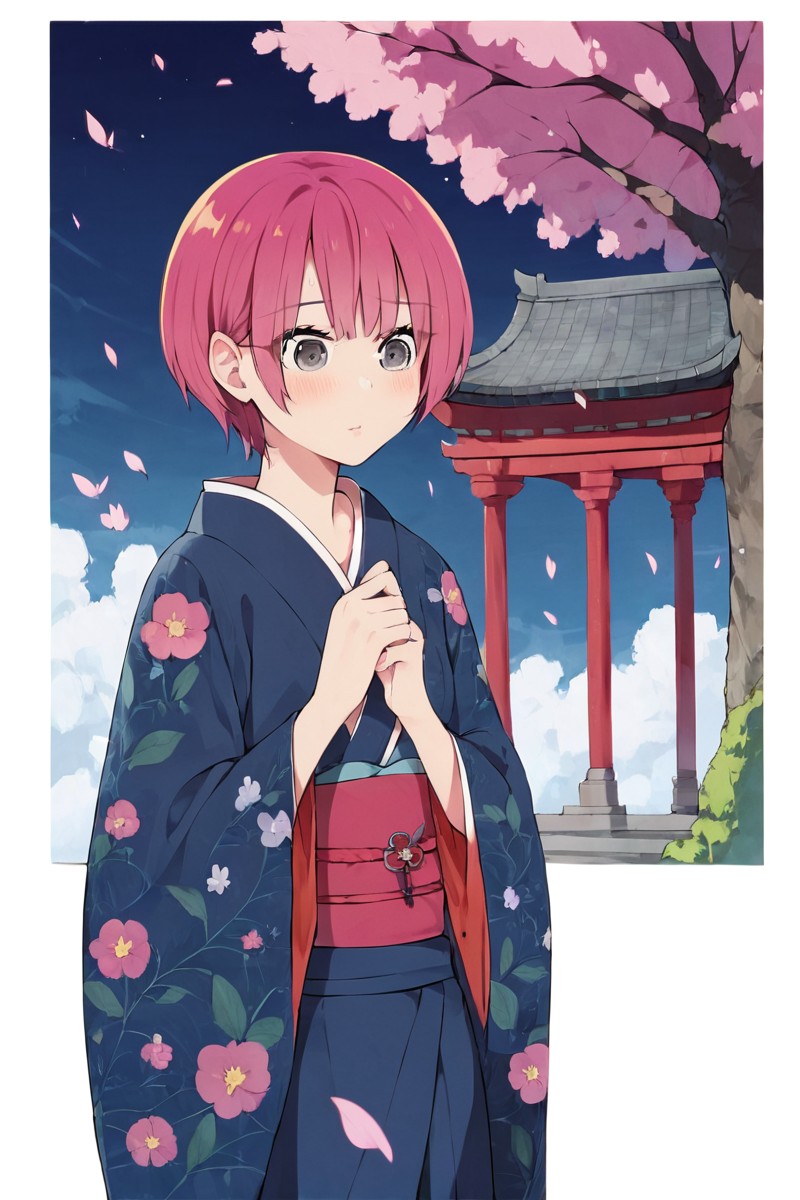 score_9, score_8_up, score_7_up, source_anime ,gray eyes ,  1girl ,  intricate details,  ,  prefect lighting, very aesthetic, , intricate details , masterpiece, high quality, prefect hands, best quality,  masterpiece, high quality, prefect hands, best quality , small breast , blush  ,  solo  ,  ,outdoors,temple  ,Nighttime, firework ,standing, blue kimono ,
  , <lora:DetailedEyes_V3:1> <lora:tweak-detail-xl:1> 
,MizukiPN , 1girl , light black eyes,  gray eyes , pink hair , short hair , small breast ,   <lora:Suzushiro_Mizuki_Boku_Girl-000001:1>