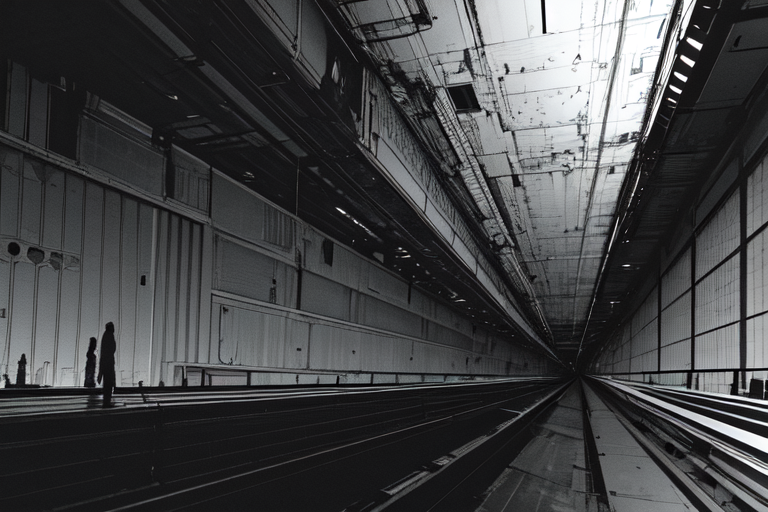 highly insanely detailed, masterpiece, top quality, best quality, highres, 4k, 8k, RAW photo, (very aesthetic, beautiful and aesthetic),  
tsutomu nihei,nihei_tsutomu,blame!,blame gakuen!,abara,TNstyle,sidonia_no_kishi,(city ruins,stairs,space,spacecraft,tower,giant room,deep horizon,megastructure in background,lab,tunnel,sidonia \(ship\),hangar,mausoleum),light particles,dome,machinery,cables,tubes,industrial pipes,buildings,walkway,concrete walls,metal walls,dark sky,black sky,bridge,no human,decrepit,futuristic,dystopia,destroyed,dark background,empty,vast scenery,perspective,cyberpunk, 
<lora:blameLora_v10:0.7>, 
(1girl:1.3), 
solo focus, 
large blue airplane with titanium fuselage, turbofan engines, large windows,advanced avionics, adorned with national flags,metallic accents,rich red background,âââ
