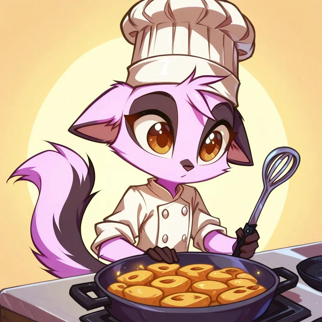 Dreamkeepers,1girl,Prelude_Vi,solo,furry,tail,source_furry,hazel eyes,
child, kid, vianling, genshin impact, cooking, chef hat, food