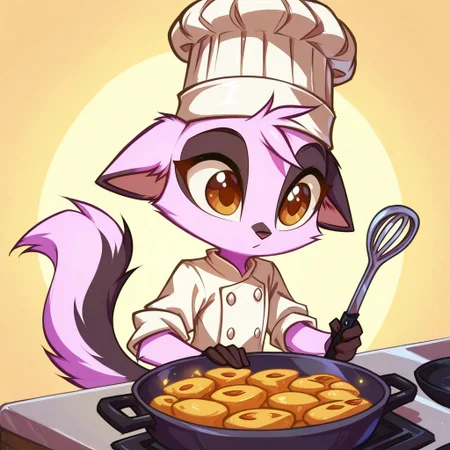 Dreamkeepers,1girl,Prelude_Vi,solo,furry,tail,source_furry,hazel eyes,
child, kid, vianling, genshin impact, cooking, chef hat, food