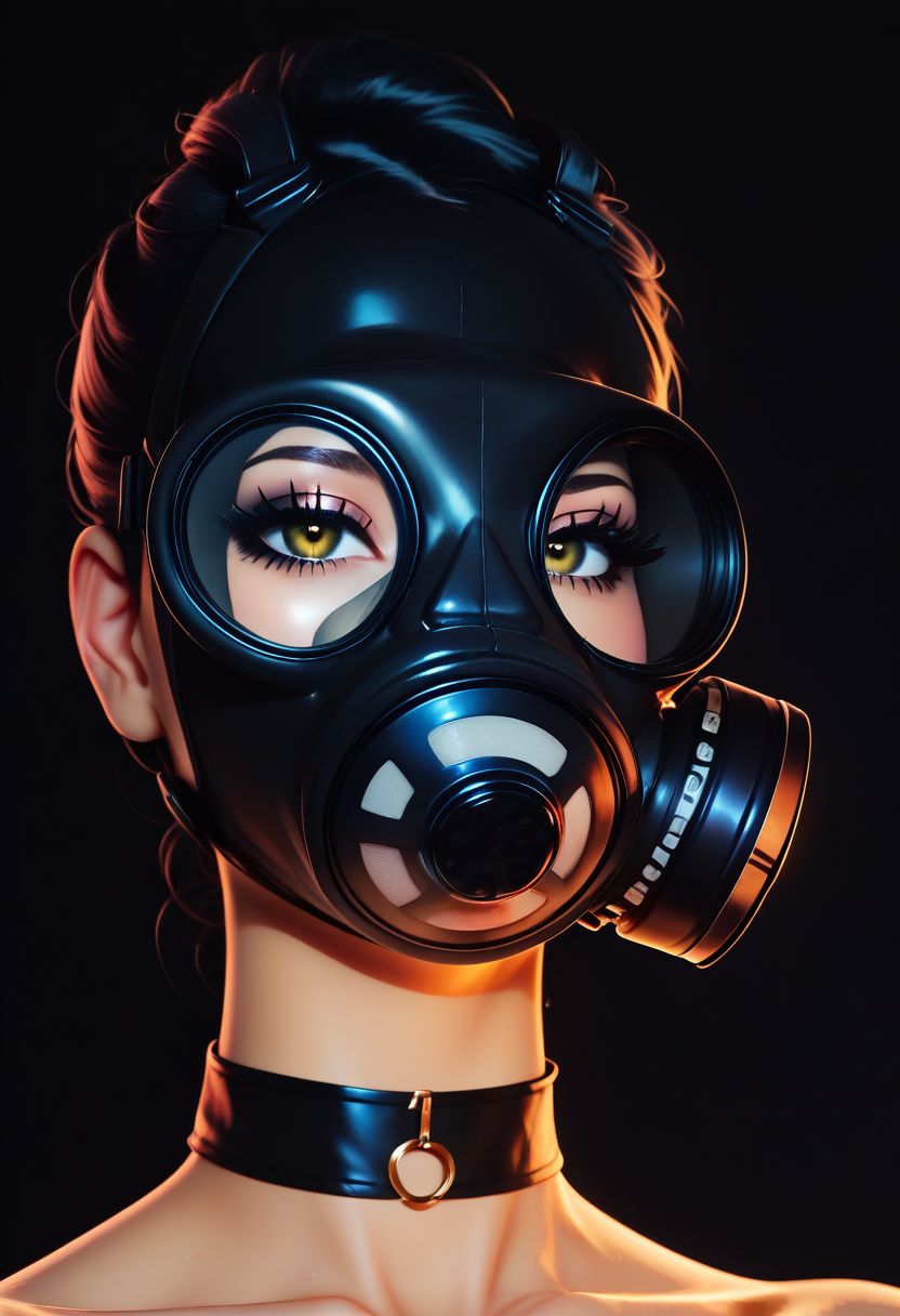 score_9, score_8_up, score_7_up, score_6_up, score_5_up, score_4_up, BREAK,
1girl, gasmask,, black hair, choker, close up, face portrait, bright colors, high contrast, dark background, vivid lighting