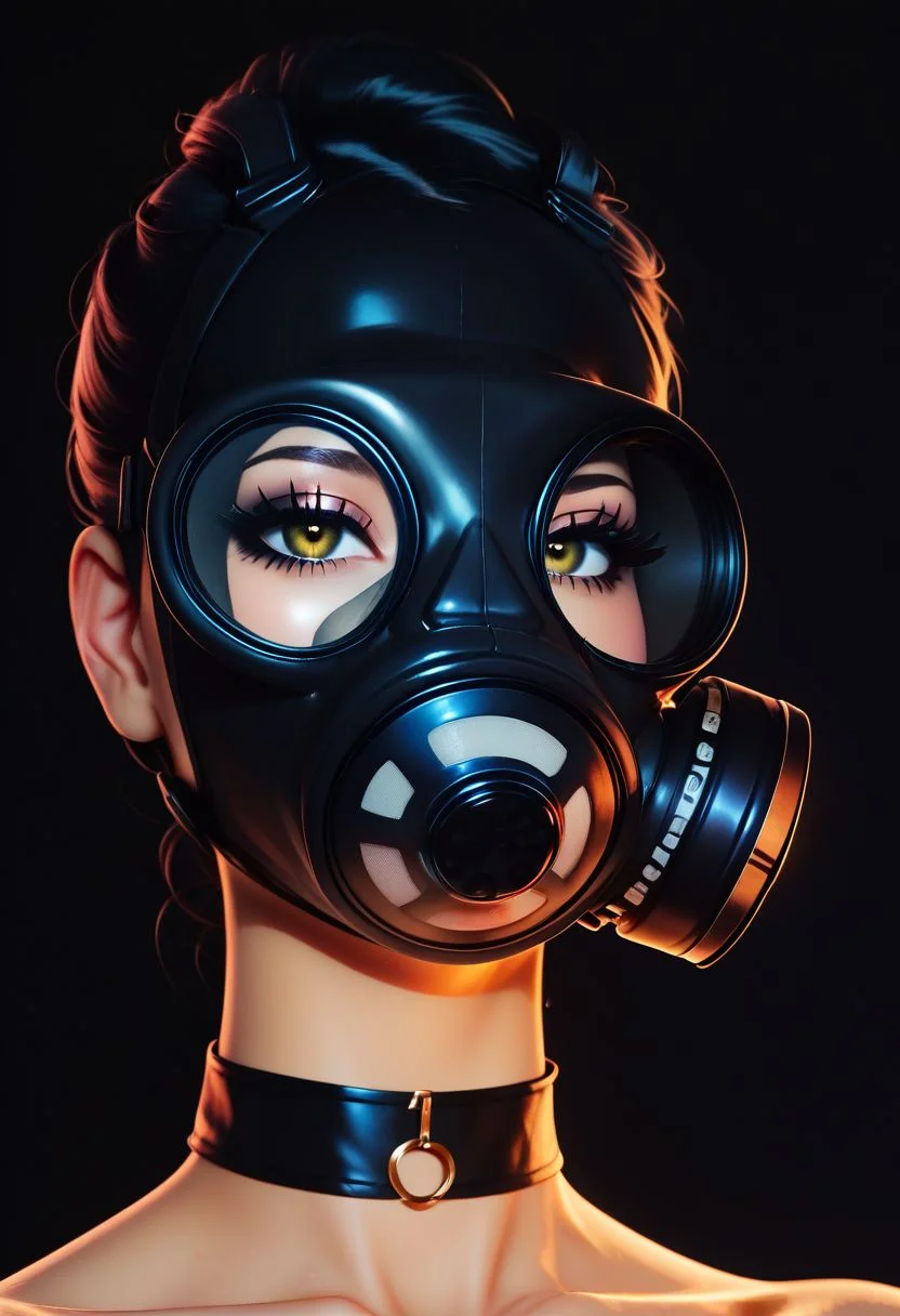 score_9, score_8_up, score_7_up, score_6_up, score_5_up, score_4_up, BREAK,
1girl, gasmask,, black hair, choker, close up, face portrait, bright colors, high contrast, dark background, vivid lighting