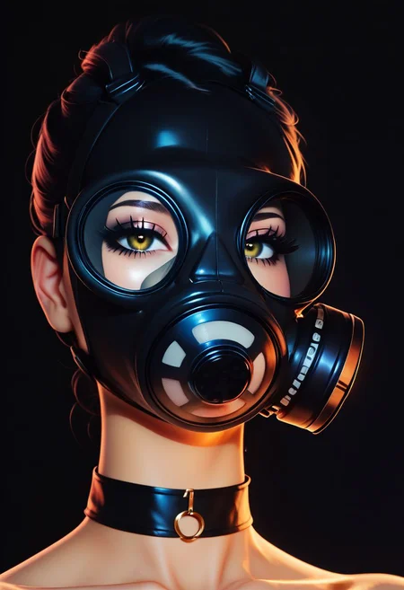 score_9, score_8_up, score_7_up, score_6_up, score_5_up, score_4_up, BREAK,
1girl, gasmask,, black hair, choker, close up, face portrait, bright colors, high contrast, dark background, vivid lighting