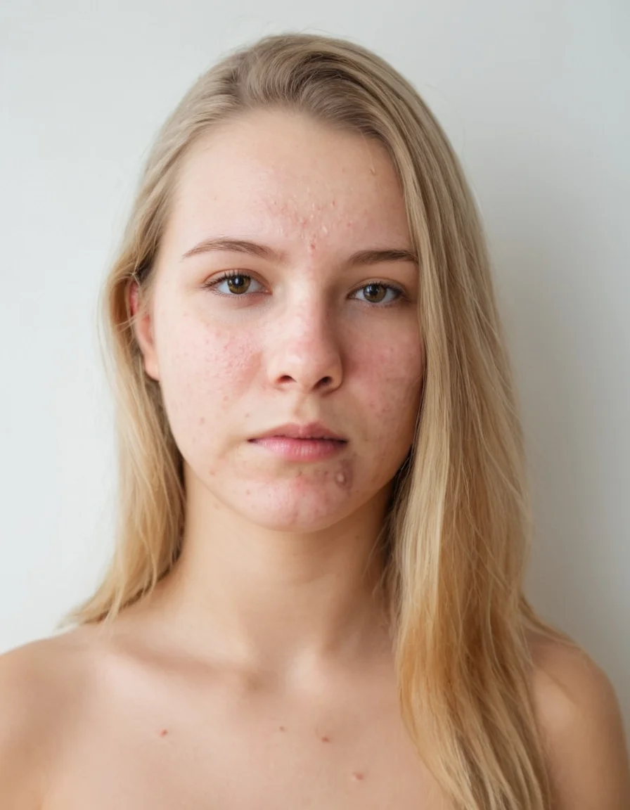<lora:275FAB00CB:0.6> portrait photo of a woman with acne, with Detailed natural skin and blemishes without-make-up and acne, blonde hair