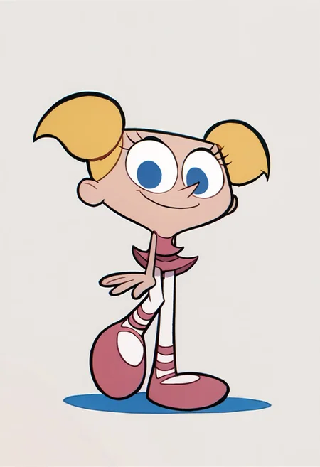 score_9, score_8_up, score_7_up BREAK DeeDeeDL, 1girl, blonde hair, pigtails, blue eyes, pink tutu, white tights, pink ballet shoes, smiling at viewer, full body, solo, solo focus,