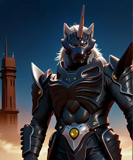 score_9_up,score_8_up,score_7_up,
<lora:Zen_Aku_(Power_Rangers_Wildforce)_(Pony)_(AD):1> Zen Aku, power rangers wildforce, evil, villain, demon, wolf, armor, wolf theme, single white horn on head, wolf themed helmet, wolf themed mask, yellow eyes, muscular, <lora:- SDXL - vanta-black_contrast_V3.0:1> <lora:add-detail-xl:0.8> <lora:Chiaroscuro Lighting Style:1> <lora:CinematicStyle_v1:1>
8K, spectacled light, In'ei, highly detailed, Masterpiece, best quality, beautiful details, crisp, chiaroscuro, internal subsurface reflections, depth of field, rim lighting,
8K,  scenery background, science fiction setting, ((dark background, night)), futuristic city, cityscape, artistic glowing light, dynamic perspective, official screenshot in the style and quality of Power Rangers, masterclass official Power Rangers artwork, absurdly detailed, photorealistic, destruction absolute, collapsed buildings, night, elite warrior, majestic, hulking badass awesome warrior,  absolute unit of a fighter, dominating, hyper powerful, powerful and mighty, overwhelming speed and reflexes, strength embodiment, power overwhelming, dynamic fighting pose, serious fighting expression, head tilted to look at viewer, upper body turned toward viewer, majestic and dashing dark hero, duke org, glowing hair, soft grey hair, dark grey fur, dark grey skin, flawless body, detailed kemono hair, perfect proportions, perfect hands, flawless armor, glistening black metal armor, intricately detailed armor, black latex underarmor bodysuit, 
BREAK zPDXL, zPDXLxxx, unaestheticXLv1, detailxl,