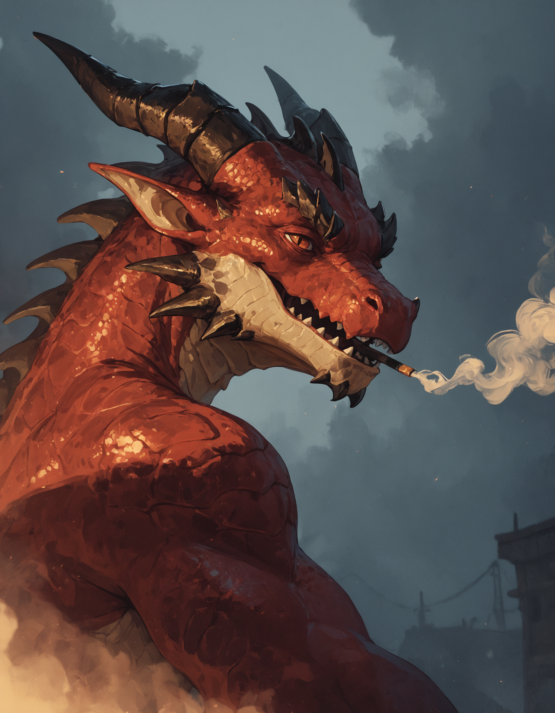 score_9, score_8_up, score_7_up, dragon, dragon horns, smoke,