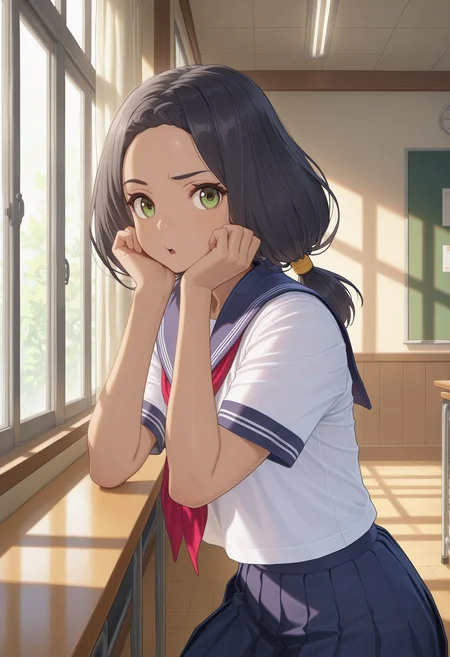 masterpiece, best quality, good quality, 1girl, solo, ghondor, school uniform, low twintails, green eyes, indoors<lora:ghondor illustrious 002:1>