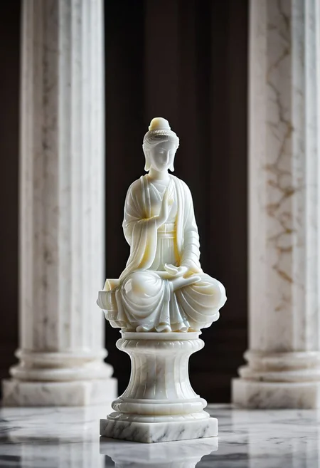 Fujifilm XT3, Sony A7 IV, (award winning photography) a (white: 0.89) marble simple stylized (figurine) made of opal (Kintsugi: 0.89) set on a pedestal in temple, glistening. in the background beautiful pillars, divine (iridescent: 0.79), opalescent textures, volumetric light, ethereal, sparkling, studio photo, highly detailed, sharp focus (highest quality: 1.39) (highest coherency: 1.39) (award winning photography), highly detailed photography, (muted colors, cinematic, dim colors, soothing tones:1.2), vibrant, insanely detailed, hyperdetailed, (dark shot:1.2), (vsco:0.3), (intricate details:0.9), (hdr, hyperdetailed:1.2) (vignette), sss, raw photo, fijifilm, kodak, cinematic film grain