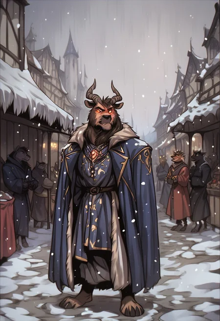 score_9, score_8_up, score_7_up, perfecteyes, anthro bear, square, market, glowing, male 30-40 years old,winter,long coat, brutality, jewellery, snowfall, drifts,fantasy,Vintage,1990s \(style\)