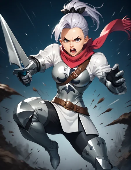 score_9, score_8_up, score_7_up, 
j3richo, belt, boots, gloves, sword, open mouth, shouting, scarf,  solo, weapon, human, pose, clothing, full ((black shiny armor)), anthro,  looking at viewer, hi res, absurd res,  action pose, melee weapon,
fantasy background,
dynamic, motion blur,
 <lora:jericho:0.8>